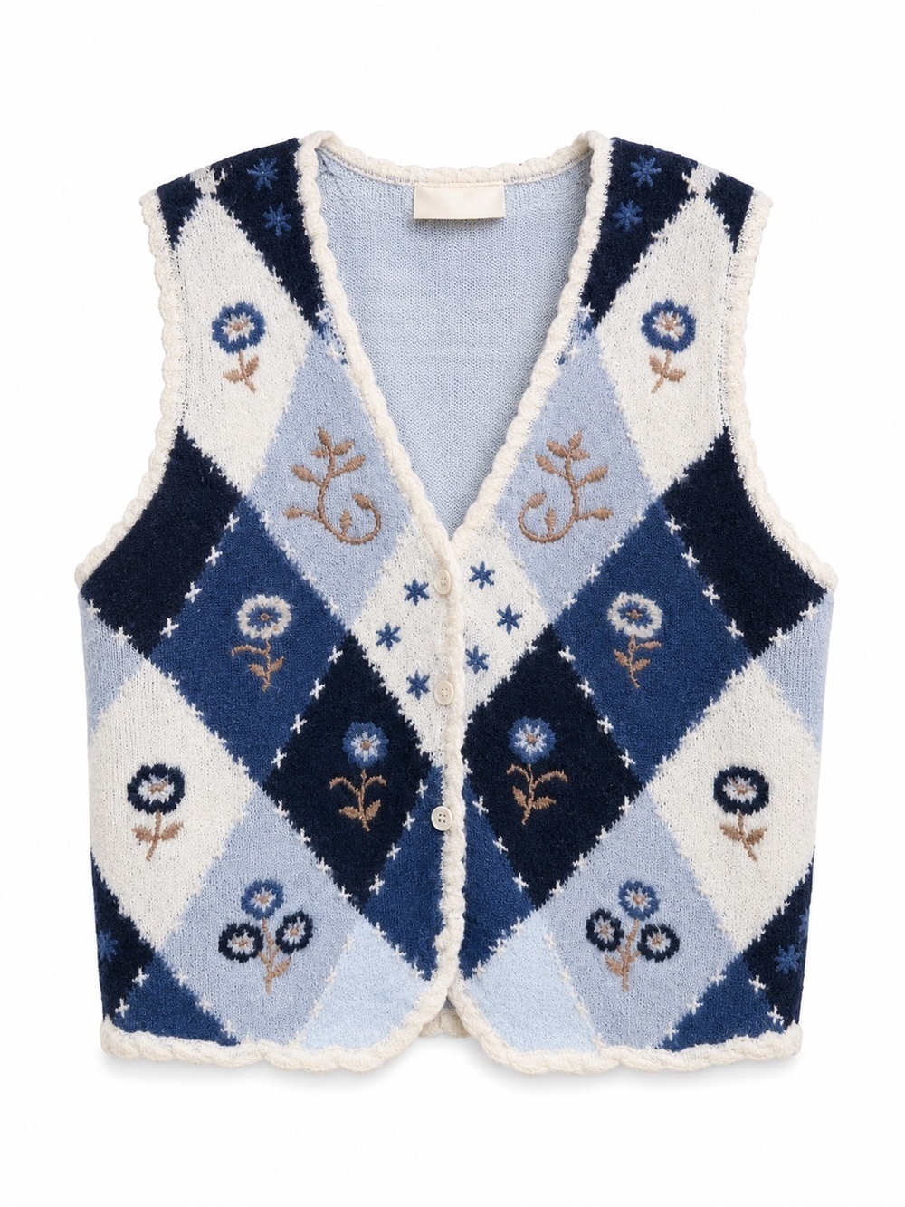Stoneybrook Vintage Patchwork Sweater Vest Women’s Small Blue Floral Argyle